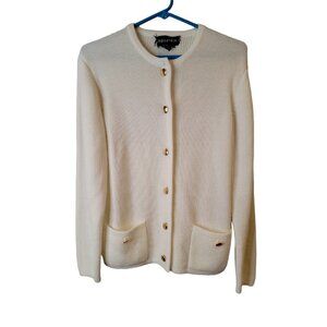 80’s Vintage Point of View Medium Women's Cardigan White Pockets Sweater